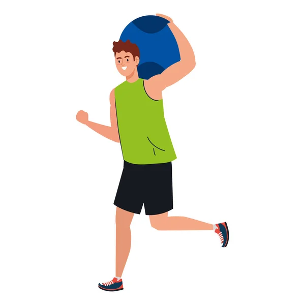 Uomo che pratica esercizio con la palla, esercizio di ricreazione sport — Vettoriale Stock