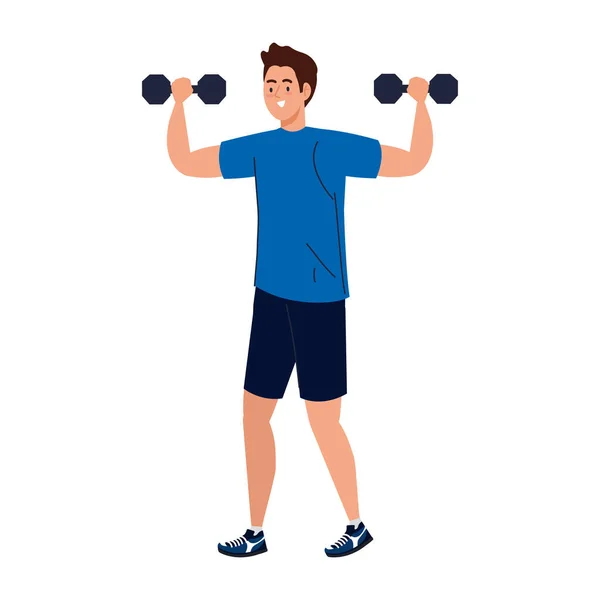 Man practicing exercises with dumbbells, exercise sport recreation — Stock Vector