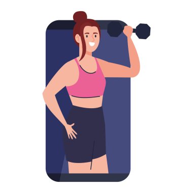 Fitness, antrenman ve egzersiz uygulaması, akıllı telefonlu kadın, online spor