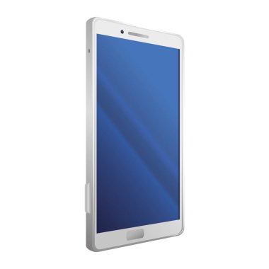 Yan görünüm, beyaz arkaplanda beyaz rengin gerçekçi akıllı telefon modeli