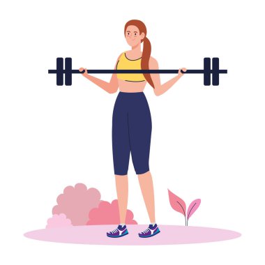 Ağırlık ölçer ile egzersiz yapan kadın, spor eğlencesi egzersizi.