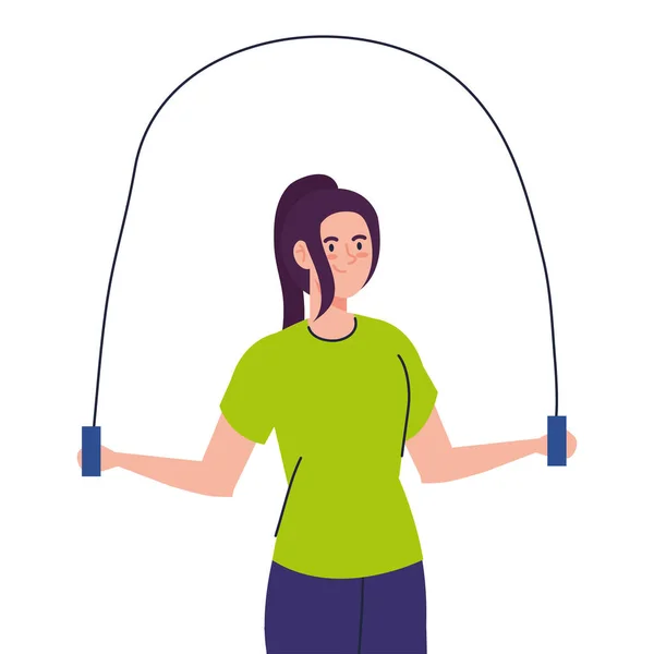 Mujer joven saltar la cuerda, deporte ejercicio de recreación — Vector de stock