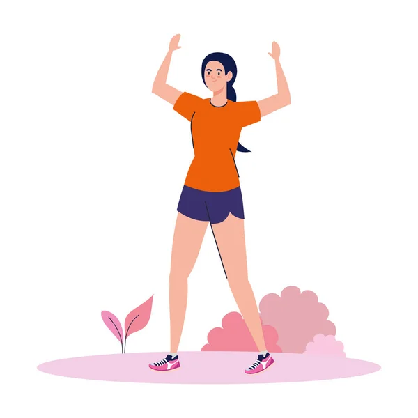 Frau praktiziert Bewegung im Freien, Sport Erholungsübung — Stockvektor