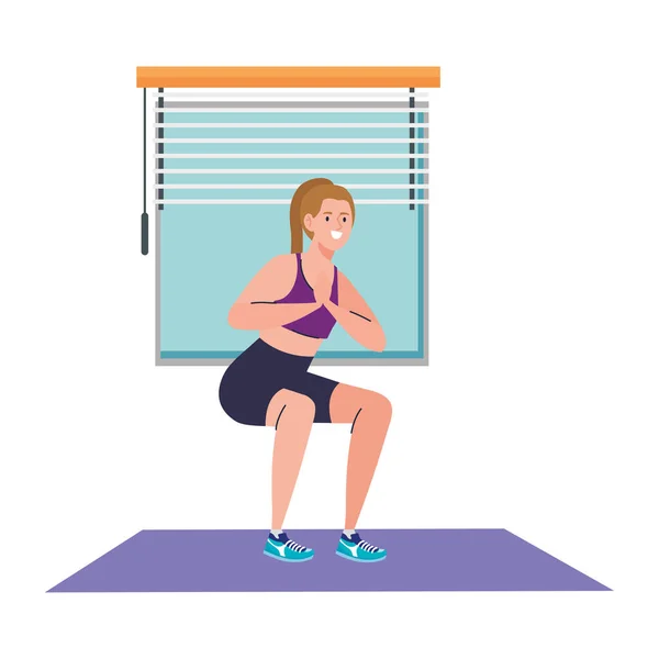 woman doing squats in the house, sport recreation exercise