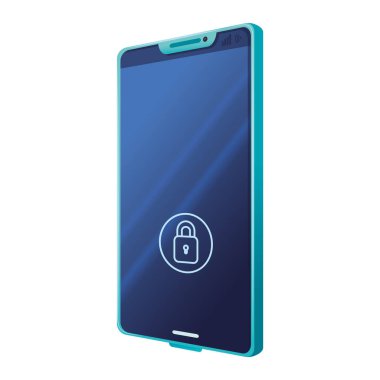 Beyaz arka planda asma kilit güvenliğiyle gerçekçi akıllı telefon modeli