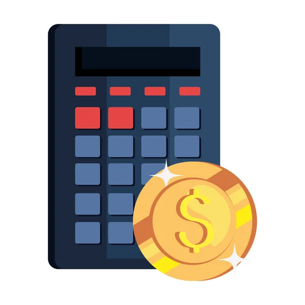 Kalkulačka s mincí, v bílém pozadí — Stockový vektor