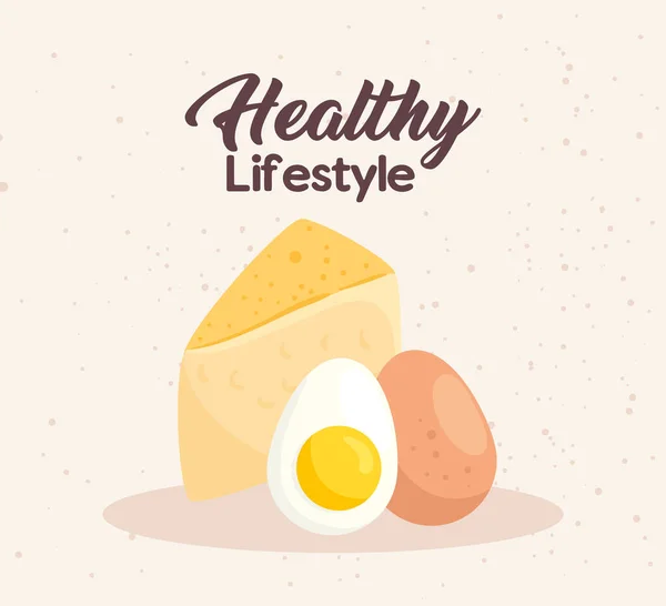 Estilo de vida saludable, queso y huevos — Vector de stock