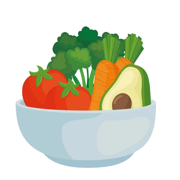 Légumes frais sur bol, en fond blanc — Image vectorielle