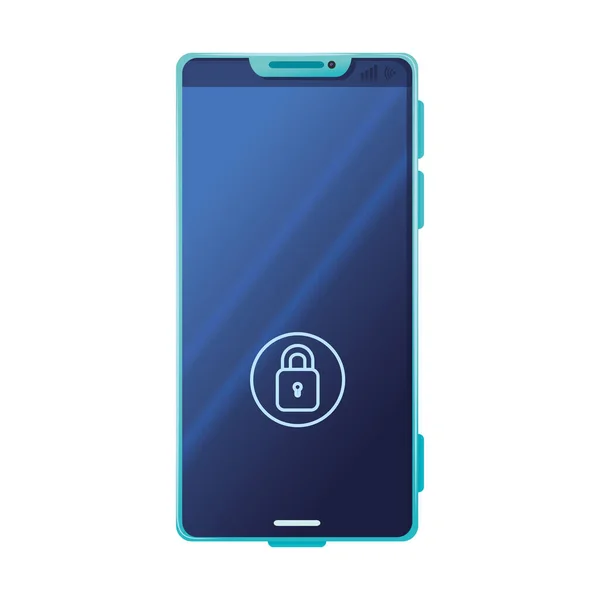 Μπροστινή όψη, ρεαλιστικό mockup smartphone με λουκέτο ασφαλείας, σε λευκό φόντο — Διανυσματικό Αρχείο