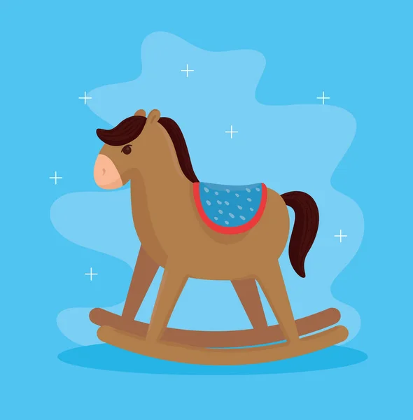 Caballo mecedora de madera, juguete para niños, en fondo azul — Vector de stock