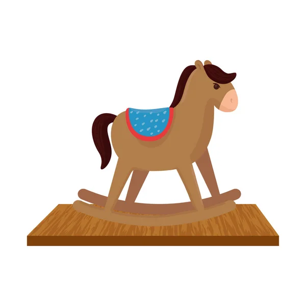 Caballo mecedora de madera, juguete para niños, sobre mesa de madera — Vector de stock