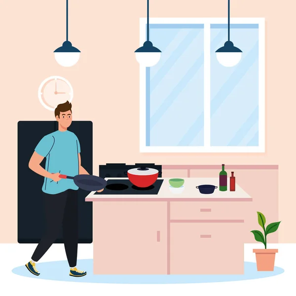 Человек готовит, на кухне сцены — стоковый вектор
