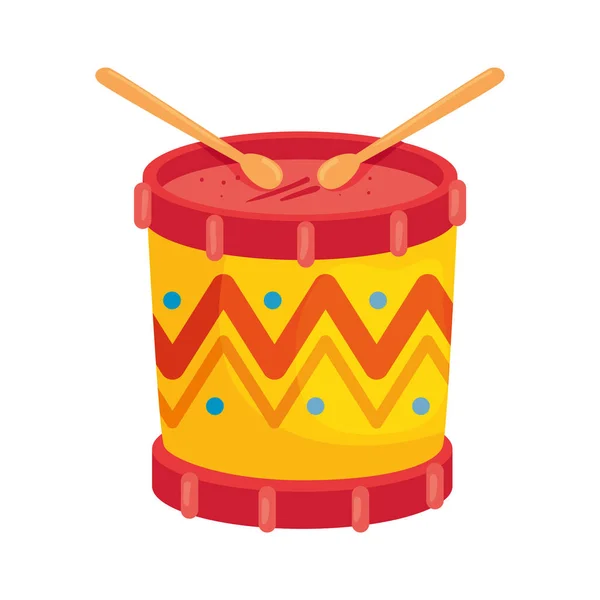 Tambor con palos, instrumento musical de juguete infantil — Vector de stock