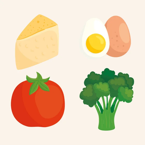 Conjunto de verduras frescas y alimentos saludables, concepto de alimentos saludables — Archivo Imágenes Vectoriales