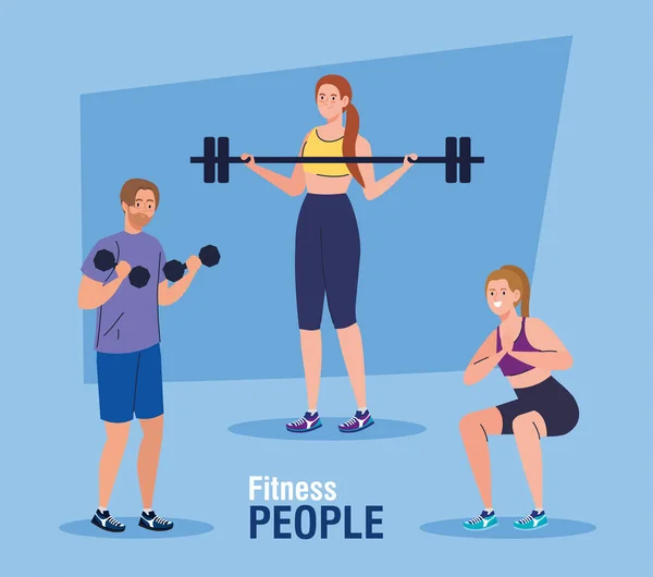 Fitness people banner, persone che praticano esercizi, esercizio ricreativo sportivo — Vettoriale Stock