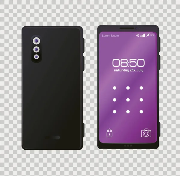 Mockup smartphones realistas com padrão de bloqueio na tela —  Vetores de Stock