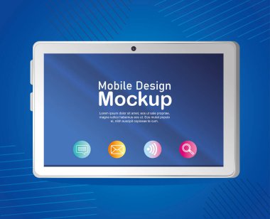 poster mobil tasarım modeli, simgeli gerçekçi tablet aygıtı