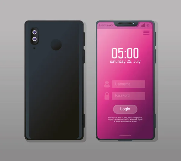 Mockup smartphones realistas com login na tela —  Vetores de Stock