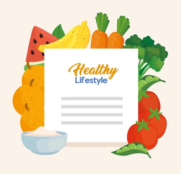 Банер здоровий спосіб життя, овочі та фрукти, концепція здорової їжі — стоковий вектор