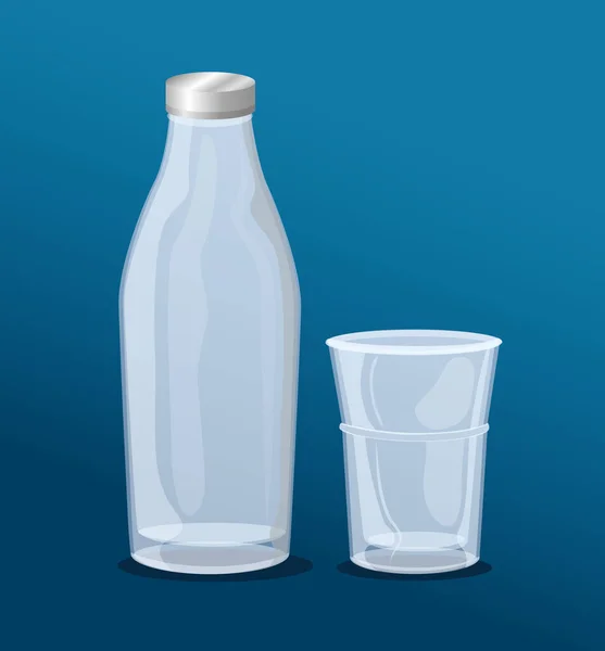 Mockup, διάφανο γυαλί, διάφανο άδειο μπουκάλι και μικρό ποτήρι — Διανυσματικό Αρχείο