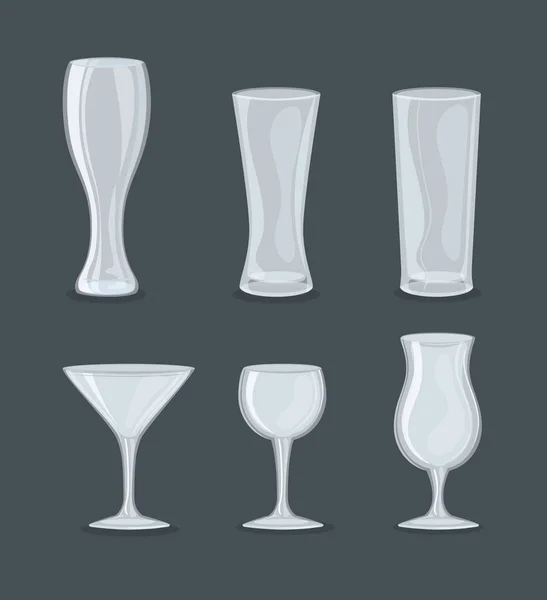 Set mockup, transparent glasses and cups, transparent empty glasses — Stock Vector