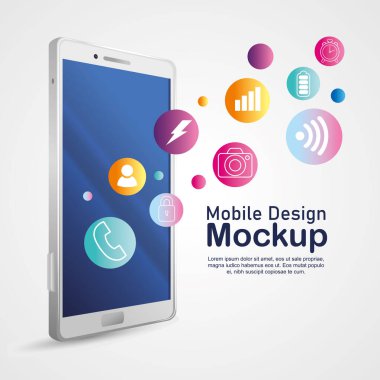 poster mobil tasarım modeli, simgelerle gerçekçi akıllı telefon modeli