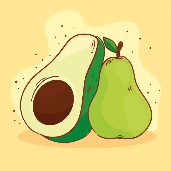 Frutas y hortalizas frescas, pera y aguacate — Vector de stock