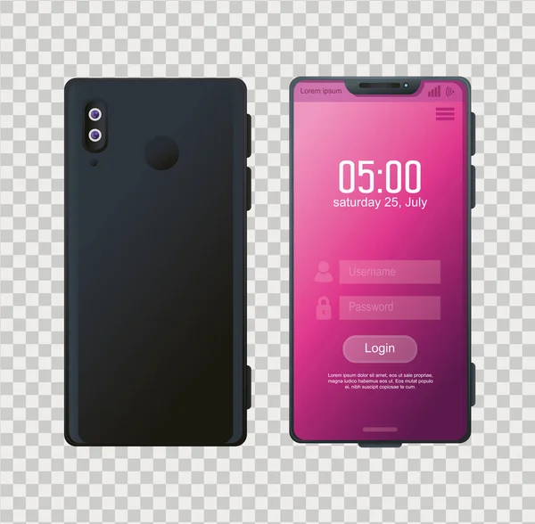 Ρεαλιστικό mockup smartphones με σύνδεση στην οθόνη — Διανυσματικό Αρχείο