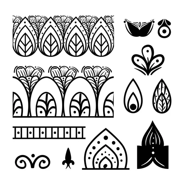 Ensemble de motifs floraux traditionnels icônes indiennes — Image vectorielle