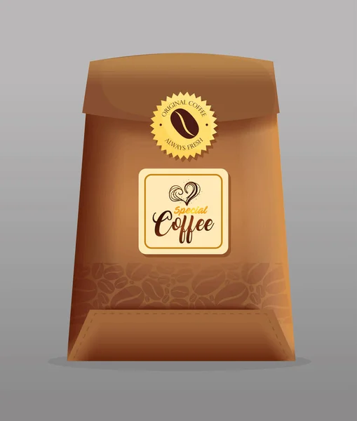 Marca maqueta cafetería, restaurante, maqueta de identidad corporativa, papel de bolsa de café especial con sello de sello — Vector de stock