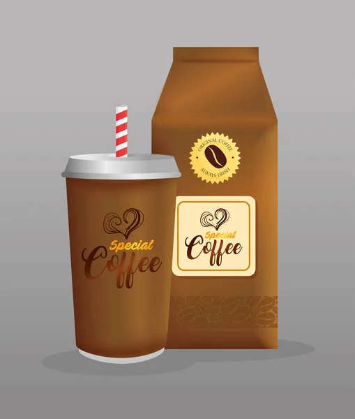 Branding mockup καφετέρια, εστιατόριο, εταιρική ταυτότητα mockup, μιας χρήσης και τσάντα χαρτί ειδικό καφέ — Διανυσματικό Αρχείο