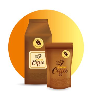 Kahve dükkanı, restoran, şirket kimliği modeli, poşet kâğıt ve özel kahve.