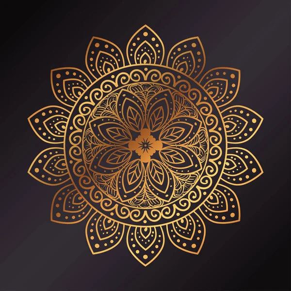 Złoty kwiat mandali w ciemnym tle, vintage luksusowe mandali, ozdobne dekoracje — Wektor stockowy
