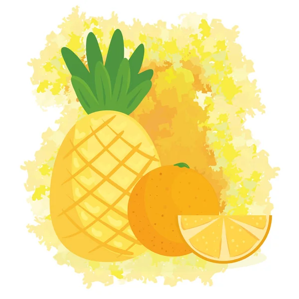 Vers fruit, ananas en sinaasappel — Stockvector