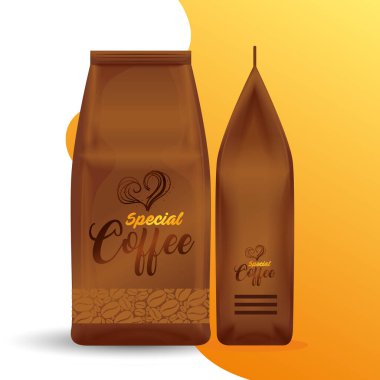 Kahve dükkanı, restoran, model şirket kimliği ve özel kahve poşetleri için marka modeli seti.