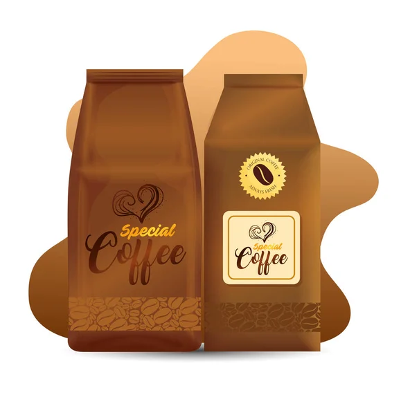 店のコーヒー、レストラン、企業のアイデンティティのモックアップ、特別なコーヒーの袋紙のために設定されたブランドのモックアップ — ストックベクタ
