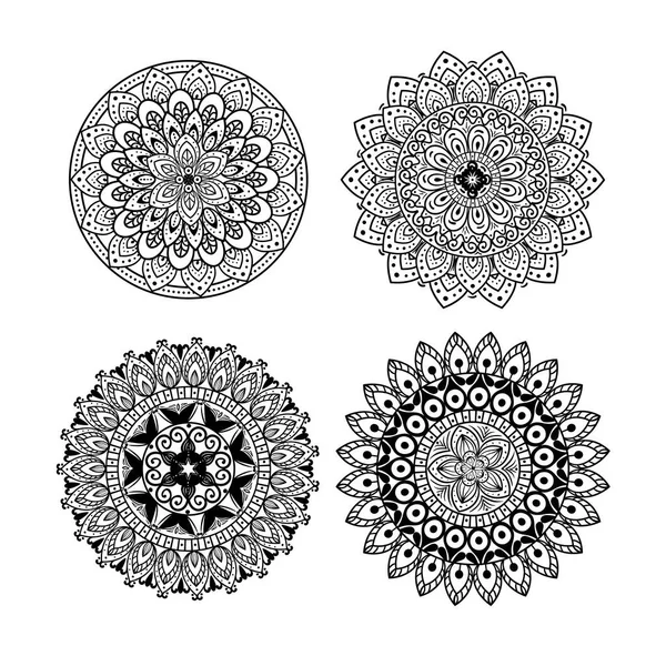 Mandala floral ícones conjunto de ornamento no fundo branco, luxo vintage, decoração ornamental —  Vetores de Stock