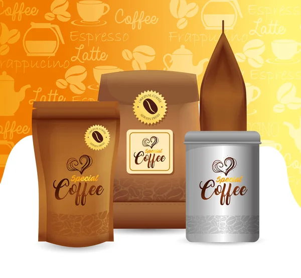 Marca juego de maquetas para cafetería, restaurante, maqueta de identidad corporativa, conjunto de paquetes de café especial — Vector de stock