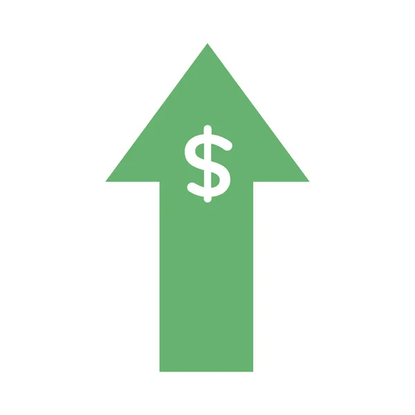 Seta para cima com dólar dinheiro símbolo linha e ícone de estilo de preenchimento —  Vetores de Stock