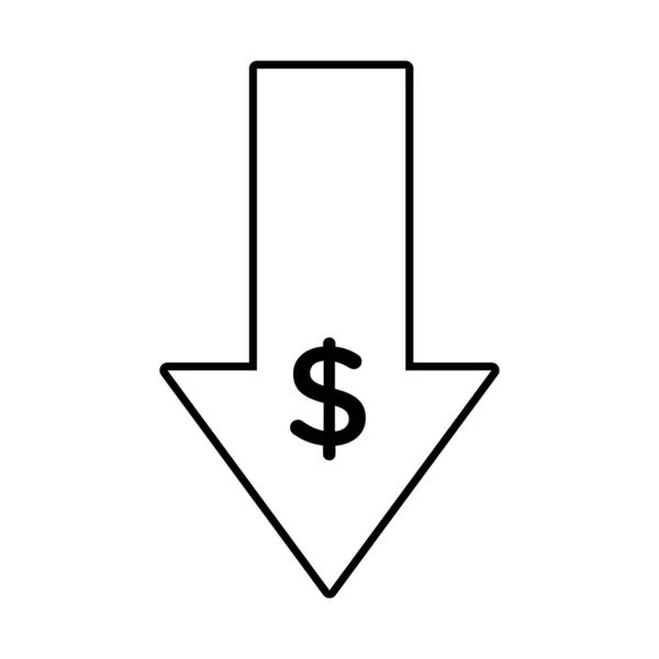 Arrow down with dollar money symbol line style icon — Stock Vector