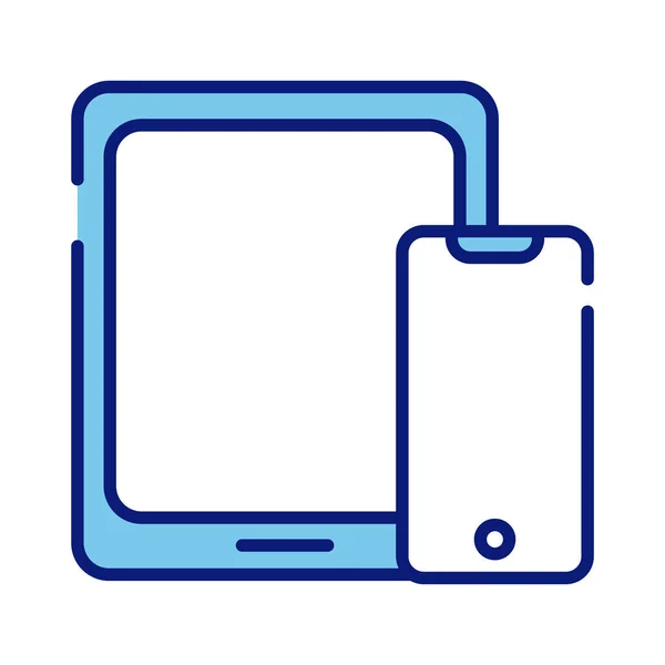 Smartphone com linha de tablet e ícone de estilo de preenchimento — Vetor de Stock