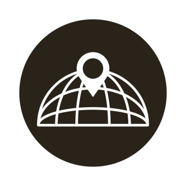 pin konumu blok biçim simgesine sahip yarım küre dünya gezegeni