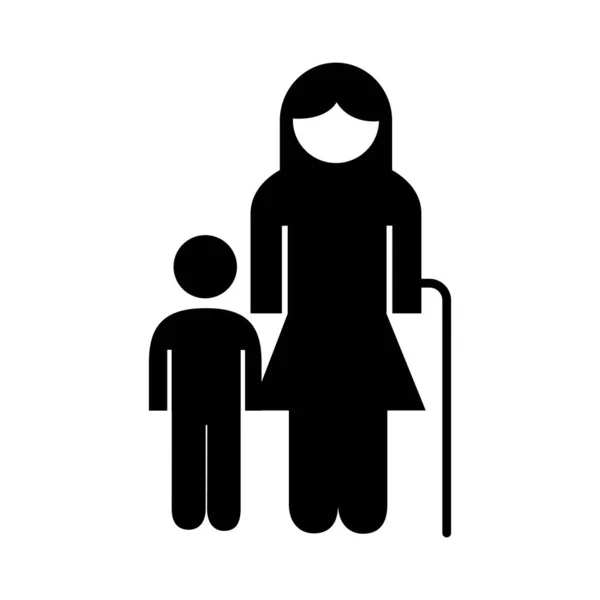 Family grandmother figure with grandson silhouette style icon — Stock Vector