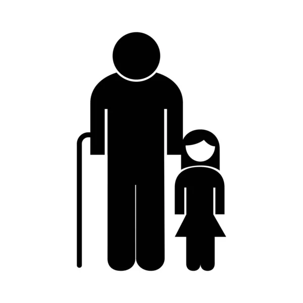 Old grandfather with granddaughter avatar silhouette style icon — Stock Vector