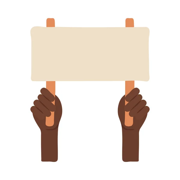 Afro manos humano protestando con la bandera de estilo plano icono — Vector de stock