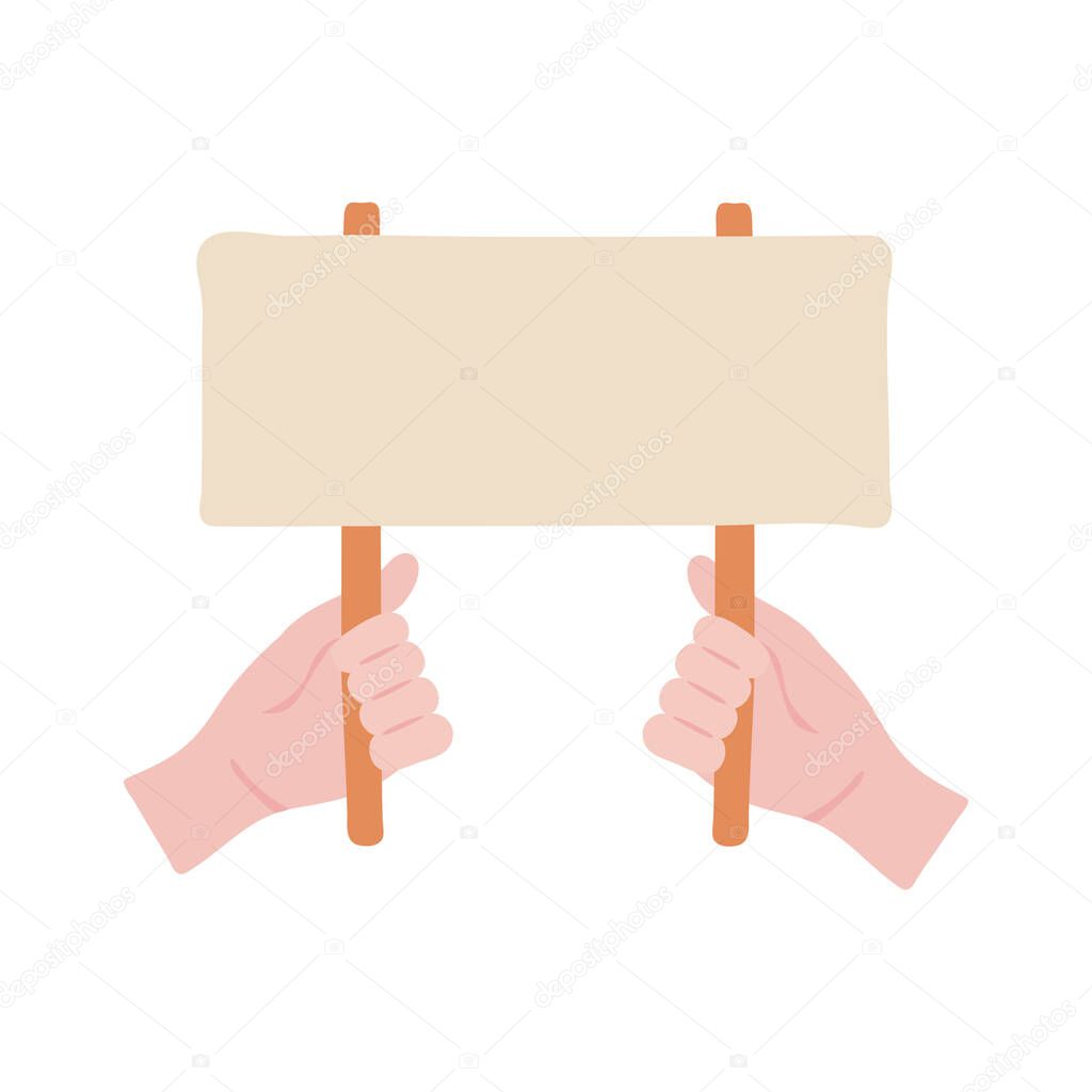 hands human protesting with banner flat style icon