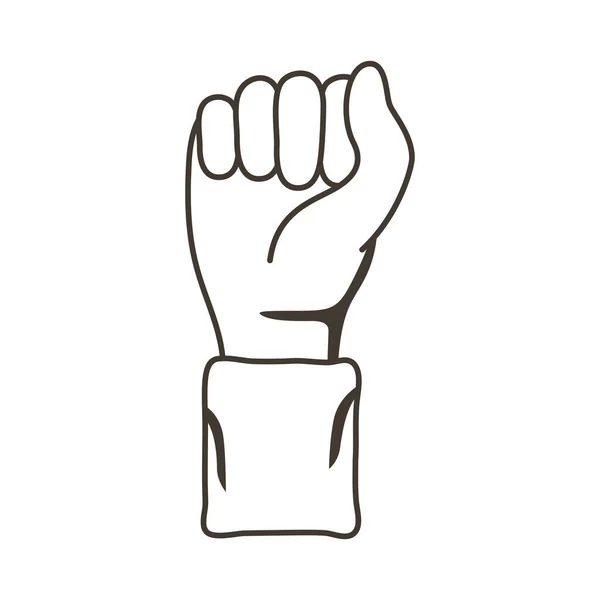 Hand mänsklig knytnäve protesterar linje stil — Stock vektor