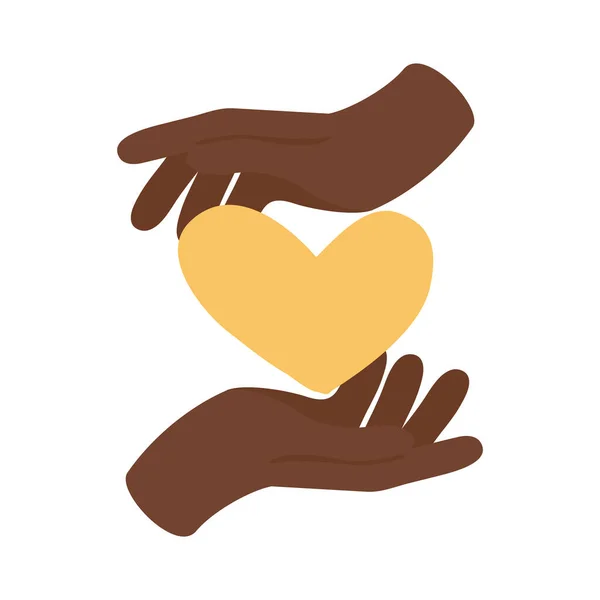 Afro руки людей поднимая сердце икона плоский стиль — стоковый вектор