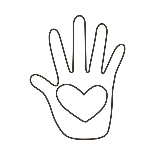 Main arrêt humain avec coeur protestation ligne style icône — Image vectorielle