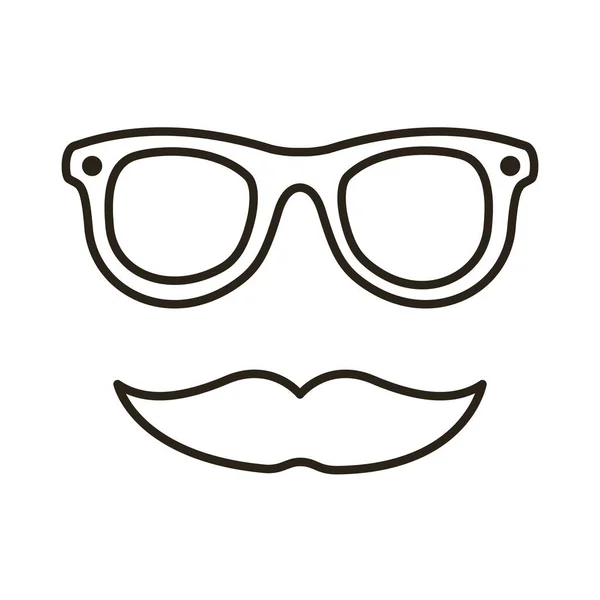 Bigode e óculos hipster ícone estilo linha — Vetor de Stock